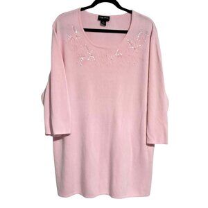 VIntage 1993 Maggie Barnes Womens 2X Pink Beaded Sweater Sequin Floral Plus Size